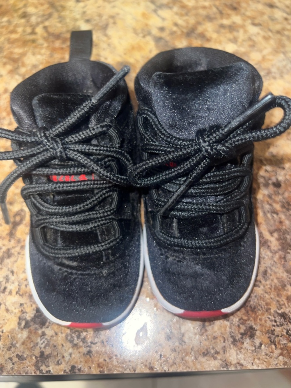 Kids Black Velour High-Top Sneakers with Red Accent